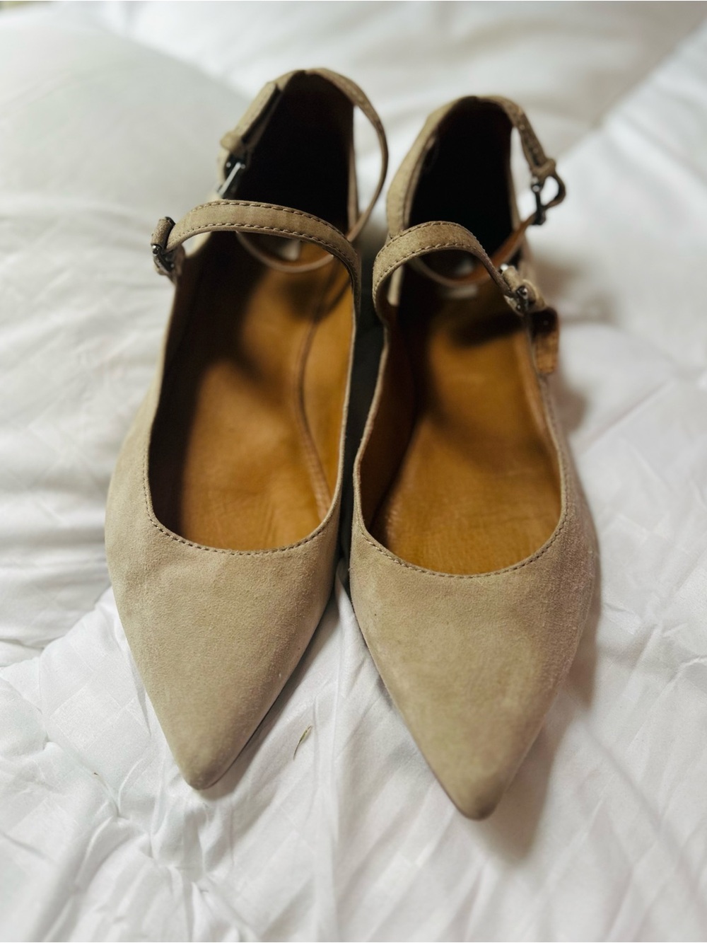 Frye Taupe Suede Pointed Mary Jane Flats